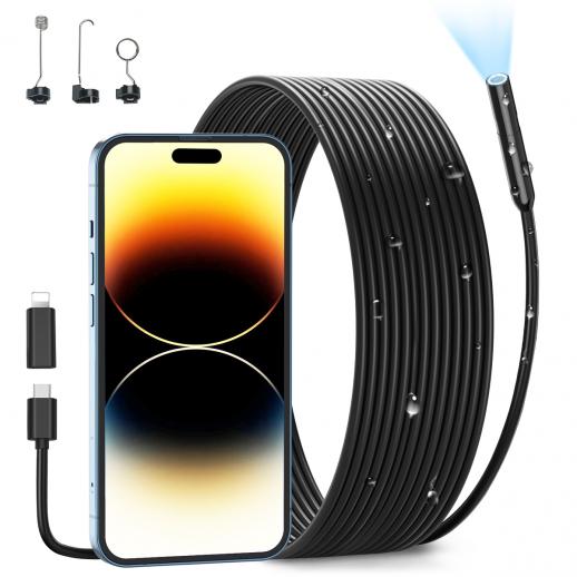 Caméra d'Inspection Endoscopique Industrielle Endoscope, 8 Lumières LED Spécialement Conçues, Caméra Serpent à Interface Lightning de 8 mm, Adaptée à Toutes Les Séries IPhone et Android, Prend en Charge IP67, Étanche, Câble Rigide de 1 Mètre, Kentfaith 